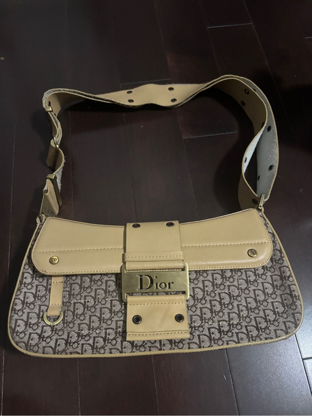 Dior Beige and Brown Monogram Shoulder Bag